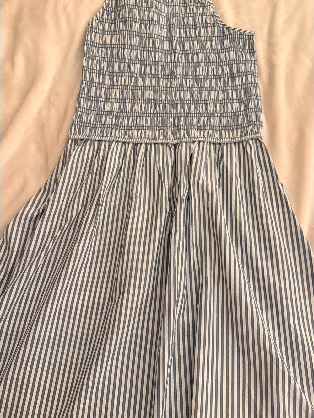 LOFT Striped Blue and White Smocked Maxi Skirt